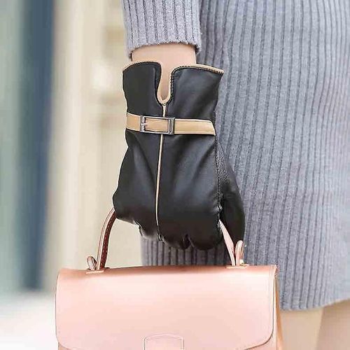 Gants D'hiver En Cuir Véritable Pour Femmes, Marque En Peau De Mouton, Chaud, Couleur Unie, Véritable Mouton, Gants De Fête À La Mode, Taille Unique, Jaune Et Noir
