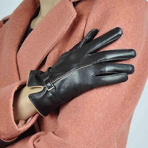 Gants D'hiver En Cuir Véritable Pour Femmes, Marque En Peau De Mouton, Chaud, Couleur Unie, Véritable Mouton, Gants De Fête À La Mode, Taille Unique, Noir