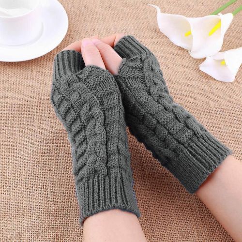 Gants Demi-Doigts Pour Femmes, Hiver, Laine Douce Et Chaude, Gants De Bras Tricotés, Mitaines Douces Et Chaudes, Unisexe, Style 01 Gris