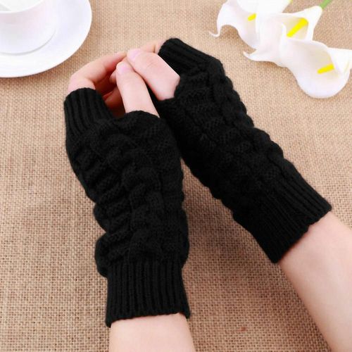 Gants Demi-Doigts Pour Femmes, Hiver, Laine Douce Et Chaude, Gants De Bras Tricotés, Mitaines Douces Et Chaudes, Unisexe, Style 01 Noir