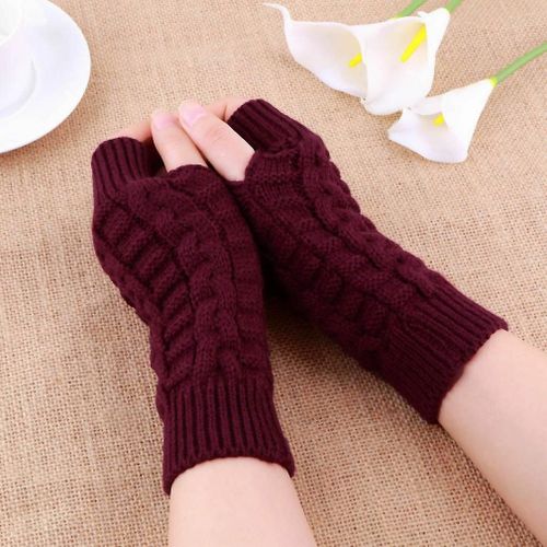 Gants Demi-Doigts Pour Femmes, Hiver, Laine Douce Et Chaude, Gants De Bras Tricotés, Mitaines Douces Et Chaudes, Unisexe, Style 01 Vin Rouge
