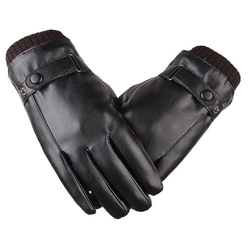 Gants Pour Hommes Gants D'hiver Noirs Garder Au Chaud Écran Tactile Coupe-Vent Conduite Homme Automne Hiver Gants En Cuir Pu Business Taille Unique Noir1