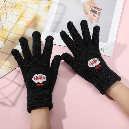 1 Paire De Gants Chauds D'hiver En Peluche, Mignon Étudiant Fille Japonaise, Gants Tricotés Avec Sourire, Gants À Cinq Doigts, Taille Unique Noir
