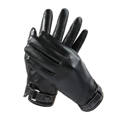 Gants Pour Hommes Noirs Mitaines D'hiver Garder Au Chaud Écran Tactile Coupe-Vent Conduite Homme Automne Hiver Gants En Cuir Pu Business Taille Unique Noir2