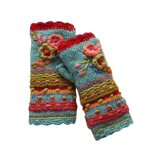 Gants Chauds D'hiver Pour Femmes, Gants Sans Doigts En Tricot À Fleurs Décontractés, Mitaines Sans Doigts, Mitaines En Cachemire, Taille Unique D