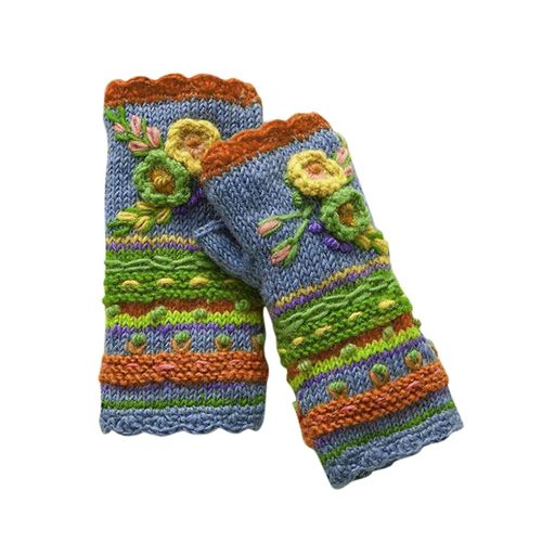 Gants Chauds D'hiver Pour Femmes, Gants Sans Doigts En Tricot À Fleurs Décontractés, Mitaines Sans Doigts, Mitaines En Cachemire, Taille Unique C