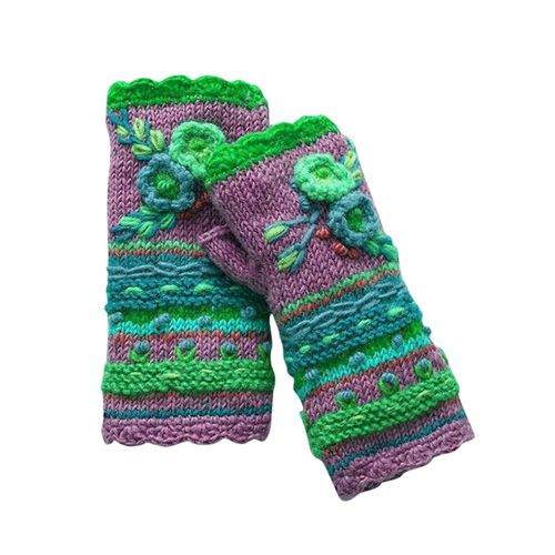 Gants Chauds D'hiver Pour Femmes, Gants Sans Doigts En Tricot À Fleurs Décontractés, Mitaines Chauffe-Mains Sans Doigts, Mitaines En Cachemire, Taille Unique B