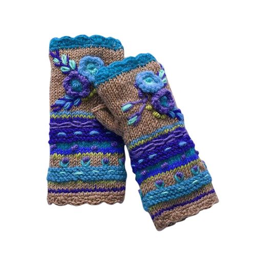 Gants Chauds D'hiver Pour Femmes, Gants Sans Doigts En Tricot À Fleurs Décontractés, Mitaines Sans Doigts, Mitaines En Cachemire, Taille Unique A