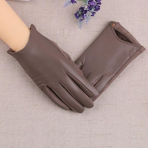 Gants D'hiver En Cuir Suédé Pour Femme, Épais, Écran Tactile, Couleur Unie, Gants De Conduite Chauds, Mitaines À Doigts Complets, Kaki