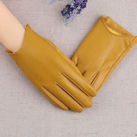Gants D'hiver En Cuir Suédé Pour Femme, Épais, Écran Tactile, Couleur Unie, Gants De Conduite Chauds, Mitaines À Doigts Complets, Jaune