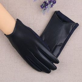 Gants D'hiver En Cuir Suédé Pour Femme, Épais, Écran Tactile, Couleur Unie, Gants De Conduite Chauds, Mitaines À Doigts Complets, Bleu Marine