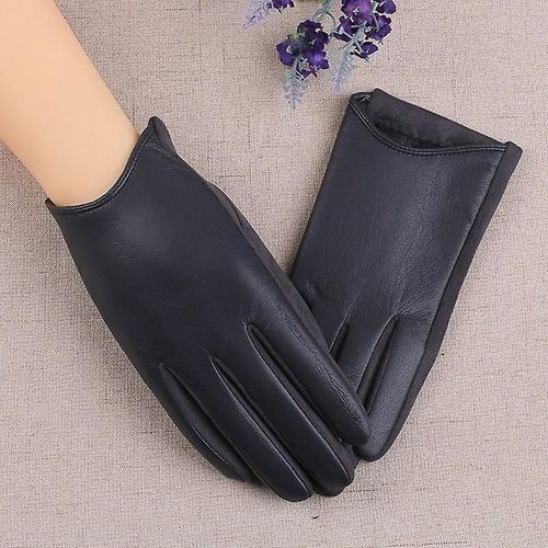 Gants D'hiver En Cuir Suédé Pour Femme, Épais, Écran Tactile, Couleur Unie, Gants De Conduite Chauds, Mitaines À Doigts Complets, Gris Foncé