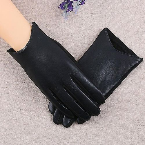 Gants D'hiver En Cuir Suédé Pour Femme, Épais, Écran Tactile, Couleur Unie, Gants De Conduite Chauds, Mitaines À Doigts Complets, Noirs