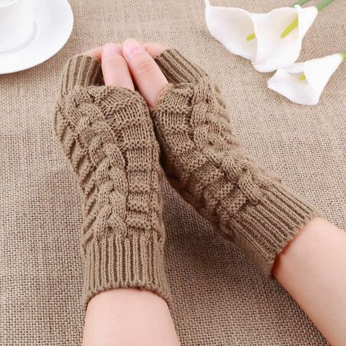 Gants De Laine Épais Chauds D'hiver Tricotés Sans Doigts, Doigts Exposés Épais Sans Doigts, Gants Pour Femmes, Taille Unique, Style 06 Kaki