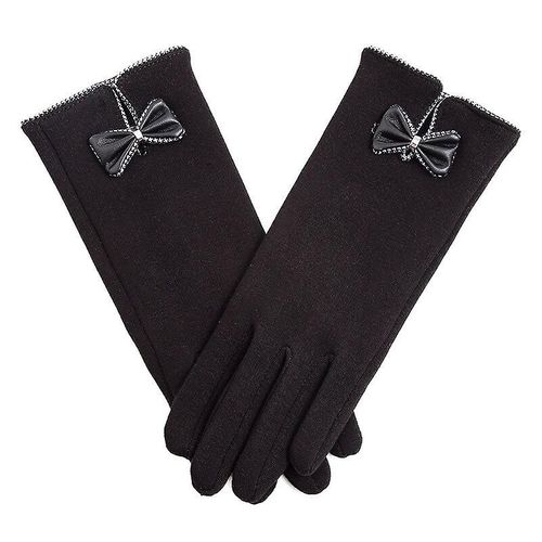 Haute Qualité Mode Femmes Élégantes Écran Tactile Gant Hiver Femme Dentelle Chaud Cachemire Arc Doigt Complet Mitaines Poignet Taille Unique Noir