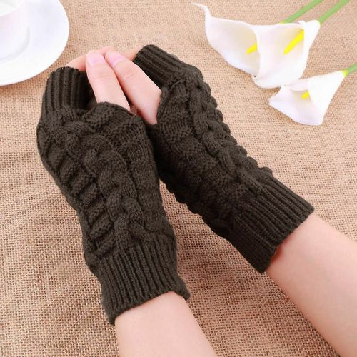 Gants De Laine Épaississants Chauds D'hiver Tricotés Sans Doigts Doigts Exposés Épais Sans Doigts Gant Femmes Taille Unique Style 12 Café Profond