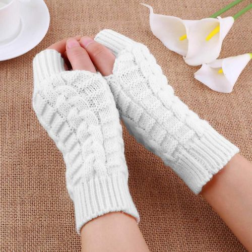 Gants De Laine Épais Chauds D'hiver Tricotés Sans Doigts, Doigts Exposés Épais Sans Doigts, Gants Pour Femmes, Taille Unique, Style 08 Blanc