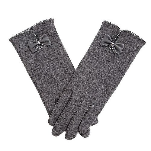 Haute Qualité Mode Femmes Élégantes Écran Tactile Gant Hiver Femme Dentelle Chaud Cachemire Arc Doigt Complet Mitaines Poignet Taille Unique Gris