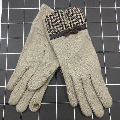 Mode Élégante Femme Laine Tricot Broderie Écran Tactile Gants Hiver Femmes Chaud Cachemire Doigt Complet En Cuir Arc Gants Taille Unique A29 C Beige