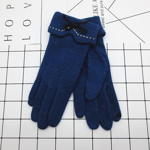 Mode Élégante Femme Laine Tricot Broderie Écran Tactile Gants Hiver Femmes Chaud Cachemire Doigt Complet En Cuir Arc Gants Taille Unique A29 A Manque Bleu