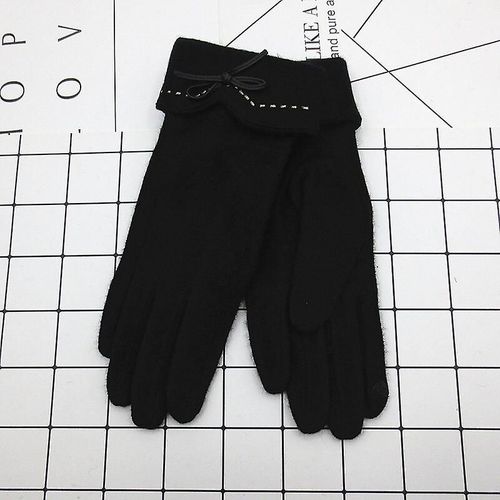 Mode Élégante Femme Laine Tricot Broderie Écran Tactile Gants Hiver Femmes Chaud Cachemire Doigt Complet En Cuir Arc Gants Taille Unique A29 A Noir