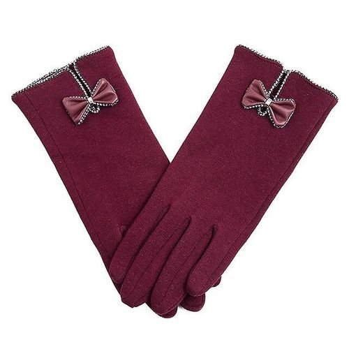 Haute Qualité Mode Femmes Élégantes Écran Tactile Gant Hiver Femme Dentelle Chaud Cachemire Arc Doigt Complet Mitaines Poignet Taille Unique Marron