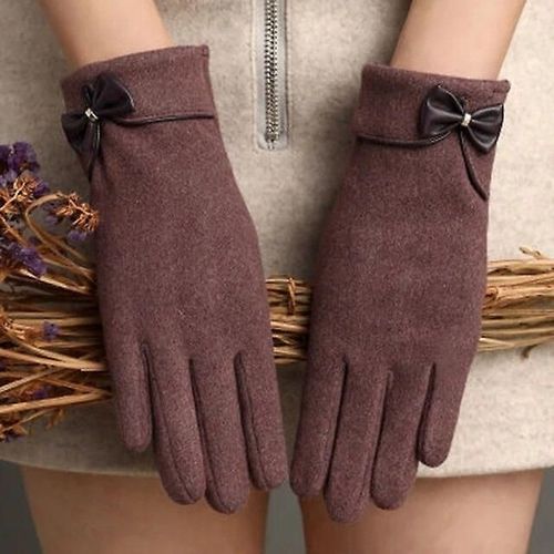 Haute Qualité Mode Femmes Élégantes Écran Tactile Gant Hiver Femme Dentelle Chaud Cachemire Arc Doigt Complet Mitaines Poignet Taille Unique H80 Violet