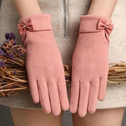 Haute Qualité Mode Femmes Élégantes Écran Tactile Gant Hiver Femme Dentelle Chaud Cachemire Arc Doigt Complet Mitaines Poignet Taille Unique H80 Rose