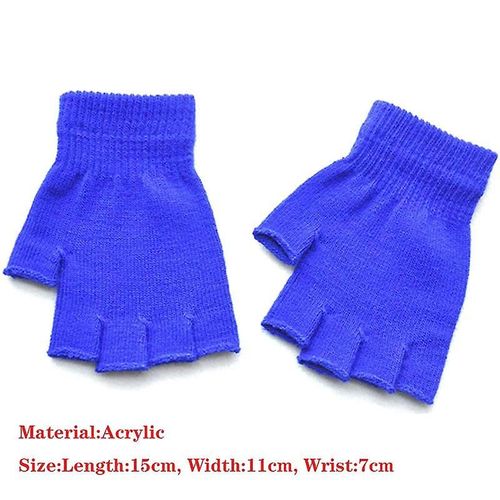 Gants Demi-Doigt Tricotés Chauds Unisexes Pour Femmes Et Hommes, Mitaines Élastiques Extensibles Sans Doigts, Couleur Unie, Noir, Gris, Hiver, 5