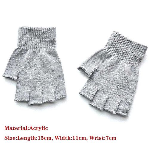 Gants Demi-Doigt Tricotés Chauds Unisexe Pour Homme Et Femme, Mitaines Élastiques Extensibles Sans Doigts, Couleur Unie, Noir, Gris, Hiver, 4