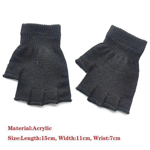 Gants Demi-Doigt Tricotés Chauds Unisexes Pour Hommes Et Femmes, Mitaines Élastiques Extensibles Sans Doigts, Couleur Unie, Noir, Gris, Hiver, 1
