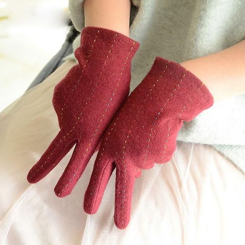 Mode Élégante Femme Laine Tricot Broderie Écran Tactile Gants Hiver Femmes Chaud Cachemire Doigt Complet En Cuir Arc Gants Taille Unique C25 Rose