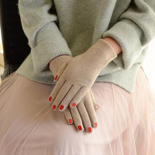 Mode Élégante Femme Laine Tricot Broderie Écran Tactile Gants Hiver Femmes Chaud Cachemire Doigt Complet En Cuir Arc Gants Taille Unique C24 Couleur De Peau