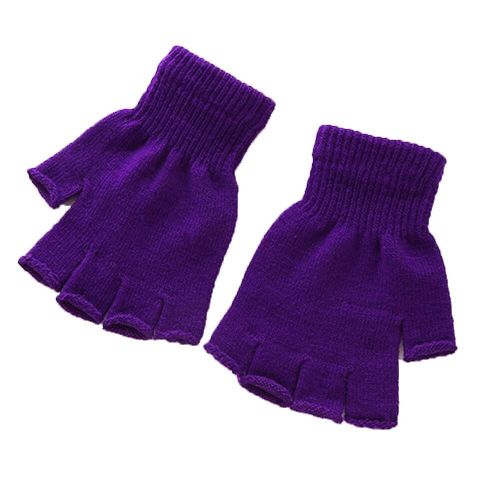 Gants Demi-Doigt Tricotés Chauds Unisexes Pour Femmes Et Hommes, Mitaines Élastiques Extensibles Sans Doigts, Couleur Unie, Noir, Gris, Violet, Hiver