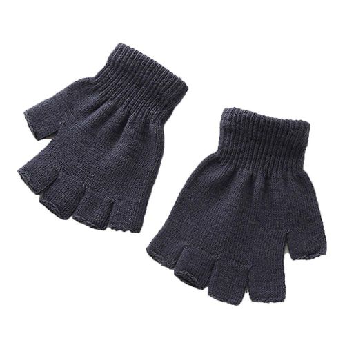 Gants Demi-Doigt Tricotés Chauds Unisexes Pour Femmes Et Hommes, Mitaines Élastiques Extensibles Sans Doigts, Couleur Unie, Noir, Gris, Hiver