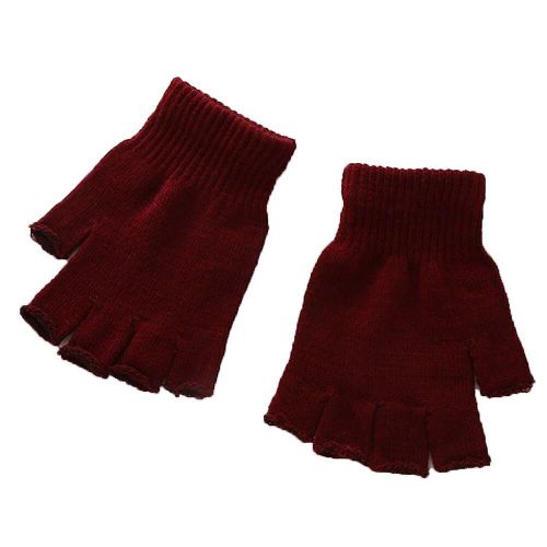 Gants Demi-Doigt Tricotés Chauds Unisexes Pour Femmes Et Hommes, Mitaines Élastiques Extensibles Sans Doigts, Couleur Unie, Noir, Gris, Vin Rouge, Hiver