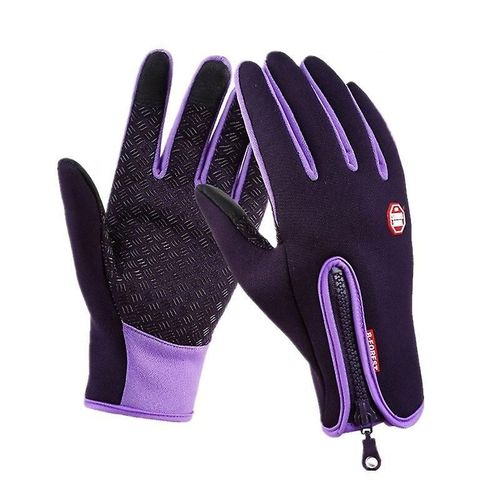 Gants D'hiver Pour Hommes Imperméables Coupe-Vent Gants Froids Snowboard Moto Équitation Conduite Chaud Écran Tactile Fermeture Éclair Gant L Violet