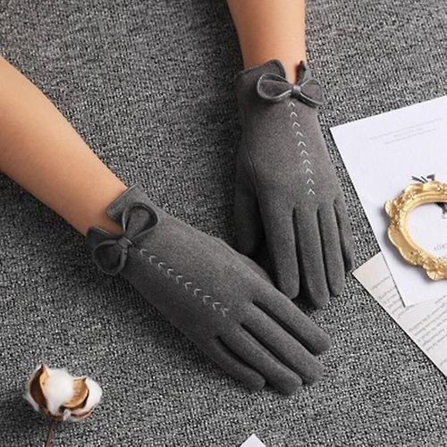Gants Chauds En Cachemire Pour Femmes, Cyclisme En Plein Air, N¿Ud Mignon Brodé, Fins Et Velours, Écran Tactile, Mitaines De Conduite, Taille Unique, Gris, Hiver