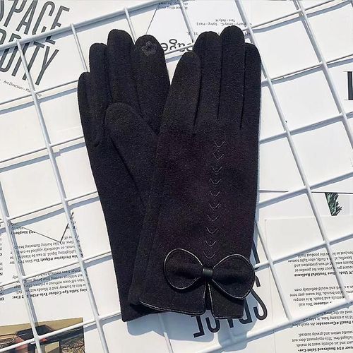 Gants Chauds En Cachemire Pour Femmes, Hiver, Cyclisme En Plein Air, Joli N¿Ud Brodé, Fin Et Velours, Écran Tactile, Mitaines De Conduite, Taille Unique, Noir 2