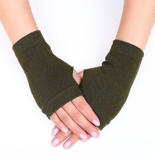 Gant Tricoté À Main Longue Sans Doigts, Gants D'hiver Chauds En Laine Sans Doigts, Gants Harf Pour Femmes, Filles Et Hommes, Unisexe, Taille Unique, Vert Armée