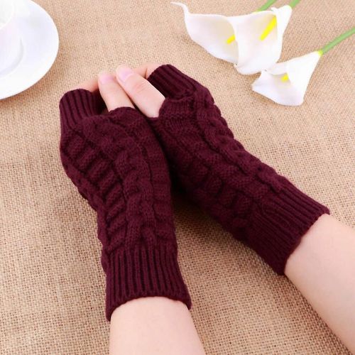 Gant Tricoté À Main Longue Sans Doigts Gants D'hiver Chauds En Laine Sans Doigts Gants À Doigts Harf Pour Femmes Filles Hommes Unisexe Taille Unique Vin Rouge