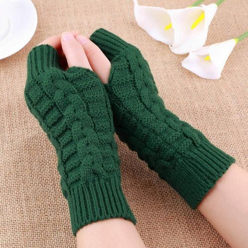 Gant Tricoté À Main Longue Sans Doigts Gants D'hiver Chauds En Laine Sans Doigts Gants À Doigts Harf Pour Femmes Filles Hommes Unisexe Taille Unique Vert Foncé