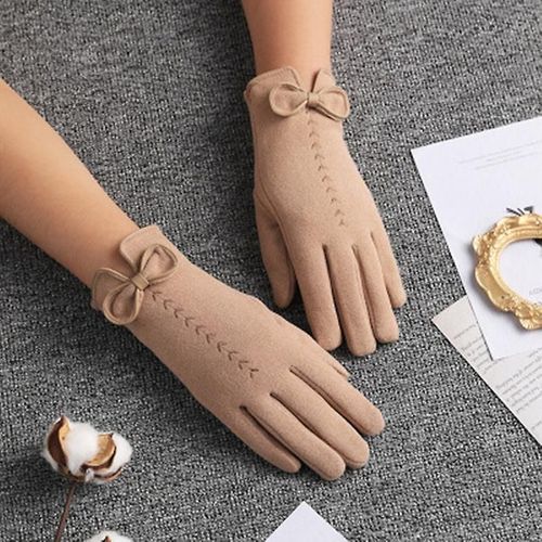 Hiver Femmes Cyclisme En Plein Air Cachemire Gants Chauds Mignon Arc Broderie Mince Plus Velours Écran Tactile Conduite Mitaines Taille Unique Kaki