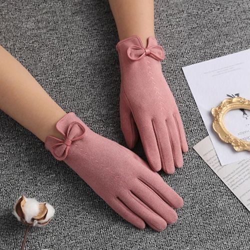 Hiver Femmes Cyclisme En Plein Air Cachemire Gants Chauds Mignon Arc Broderie Mince Plus Velours Écran Tactile Conduite Mitaines Taille Unique Rose