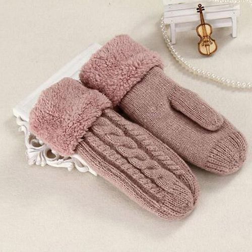 Femmes Mode Tricot Twist Fleurs Mitaines Hiver Femme Laine Plus Cachemire Velours Épaississement Chaud Doigt Complet Gants Taille Unique Peau Rouge