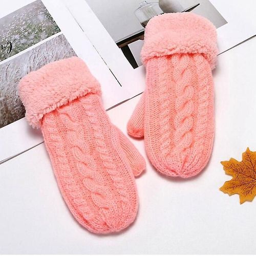 Femmes Mode Tricot Twist Fleurs Mitaines Hiver Femme Laine Plus Cachemire Velours Épaississement Chaud Doigt Complet Gants Taille Unique Rose