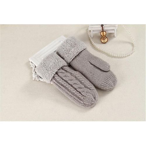 Femmes Mode Tricot Twist Fleurs Mitaines Hiver Femme Laine Plus Cachemire Velours Épaississement Chaud Doigt Complet Gants Taille Unique Gris Clair