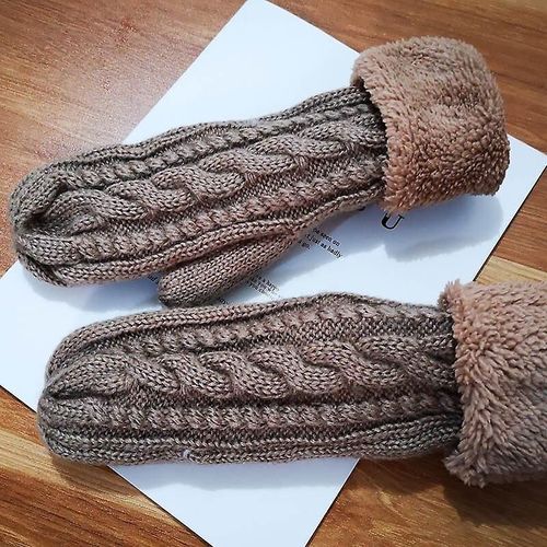 Femmes Mode Tricot Twist Fleurs Mitaines Hiver Femme Laine Plus Cachemire Velours Épaississement Chaud Doigt Complet Gants Taille Unique Kaki