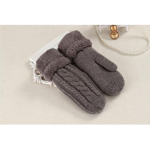 Femmes Mode Tricot Twist Fleurs Mitaines Hiver Femme Laine Plus Cachemire Velours Épaississement Chaud Doigt Complet Gants Taille Unique Gris Foncé