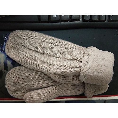 Femmes Mode Tricot Twist Fleurs Mitaines Hiver Femme Laine Plus Cachemire Velours Épaississement Chaud Doigt Complet Gants Taille Unique Beige